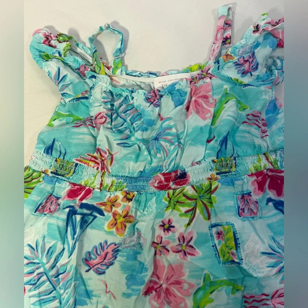 Girls 5T Tropical Dress The Children’s Place Blue Floral Sundress Off Shoulder - Picture 8 of 13